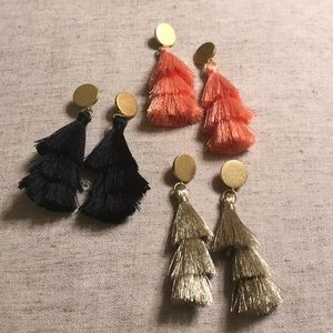 J Crew Black Tassel Drop Statement Earrings